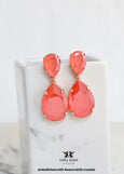 Coral Statement Long Earrings, Light Coral Chandelier Earrings, Salmon Color Crystal Earrings, Light Coral Oversized Earrings, Gift For Her