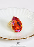 Orange Cocktail Crystal Big Ring, RARE Astral Pink Crystal Statement Ring, Burnt Orange Cocktail Ring, Oversized Rhinestone Cocktail Ring