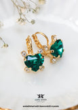 Emerald Green Crystal Drop Earrings, Heart Earrings, Dark Green Small Droplets, Emerald Wedding Bridesmaids Jewelry, Embellished Swarovski.