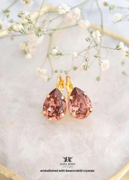 Blush Rose Crystal Earrings, Bridal Blush Earrings, Bridesmaids Earrings, Christmas Gift For Her, Dusty Pink Pear Shape Earrings