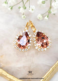 Blush Rose Pear Lever Back Embellished Swarovski Crystals Earrings, Blush Teardrop Crystal Drop, Earrings, Bridesmaids Blush Earrings