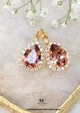 Blush Rose Pear Lever Back Embellished Swarovski Crystals Earrings, Blush Teardrop Crystal Drop, Earrings, Bridesmaids Blush Earrings