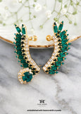 Emerald Green climbing Earrings, Dark Emerald Green Ear crawlers earrings, Emerald Green Wedding Jewelry, Ear Sweep Earrings