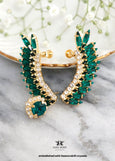 Emerald Green climbing Earrings, Dark Emerald Green Ear crawlers earrings, Emerald Green Wedding Jewelry, Ear Sweep Earrings