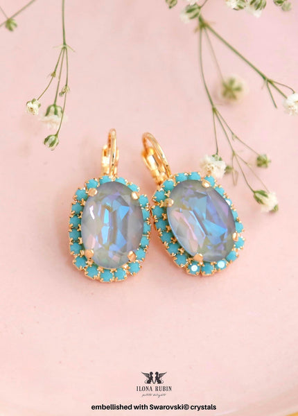 Gray Crystal Drop Earrings, Gray Blue Embellished Swarovski Crystals Earrings, Light Gray Leverback Earrings, Dusty Gray Earrings