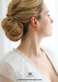 Climbing Earrings, Orange Crystal Ear Crawler Earrings, Bridal Climber Crystal Earrings, Dark Orange Ear Climber Earrings, Wrap Earrings