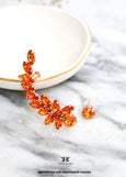 Climbing Earrings, Orange Crystal Ear Crawler Earrings, Bridal Climber Crystal Earrings, Dark Orange Ear Climber Earrings, Wrap Earrings