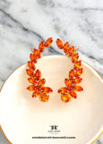 Climbing Earrings, Orange Crystal Ear Crawler Earrings, Bridal Climber Crystal Earrings, Dark Orange Ear Climber Earrings, Wrap Earrings