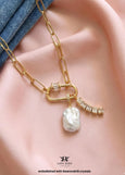 Pearl Carabiner charm Paperclip Chain Necklace, White Pearl Crystal Charm, Embellished Swarovski Crystal Pendant Necklace, Gift For Women