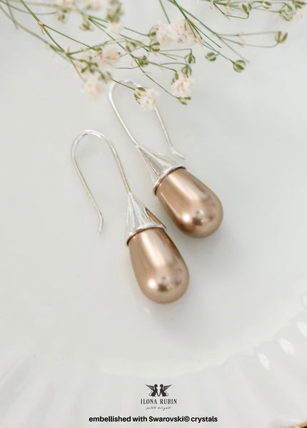 Taupe Pearl Teardrop Earrings, Bronze Pearl Drop Earrings Set in Genuine Sterling Silver, Pearl Sterling Silver Wedding Earrings