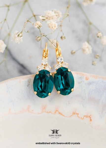 Green Emerald Crystal Earrings, Dark Green Drop Earrings, Bridal Emerald Green Wedding Earrings, Green Bridesmaids Earrings, Gift For Her