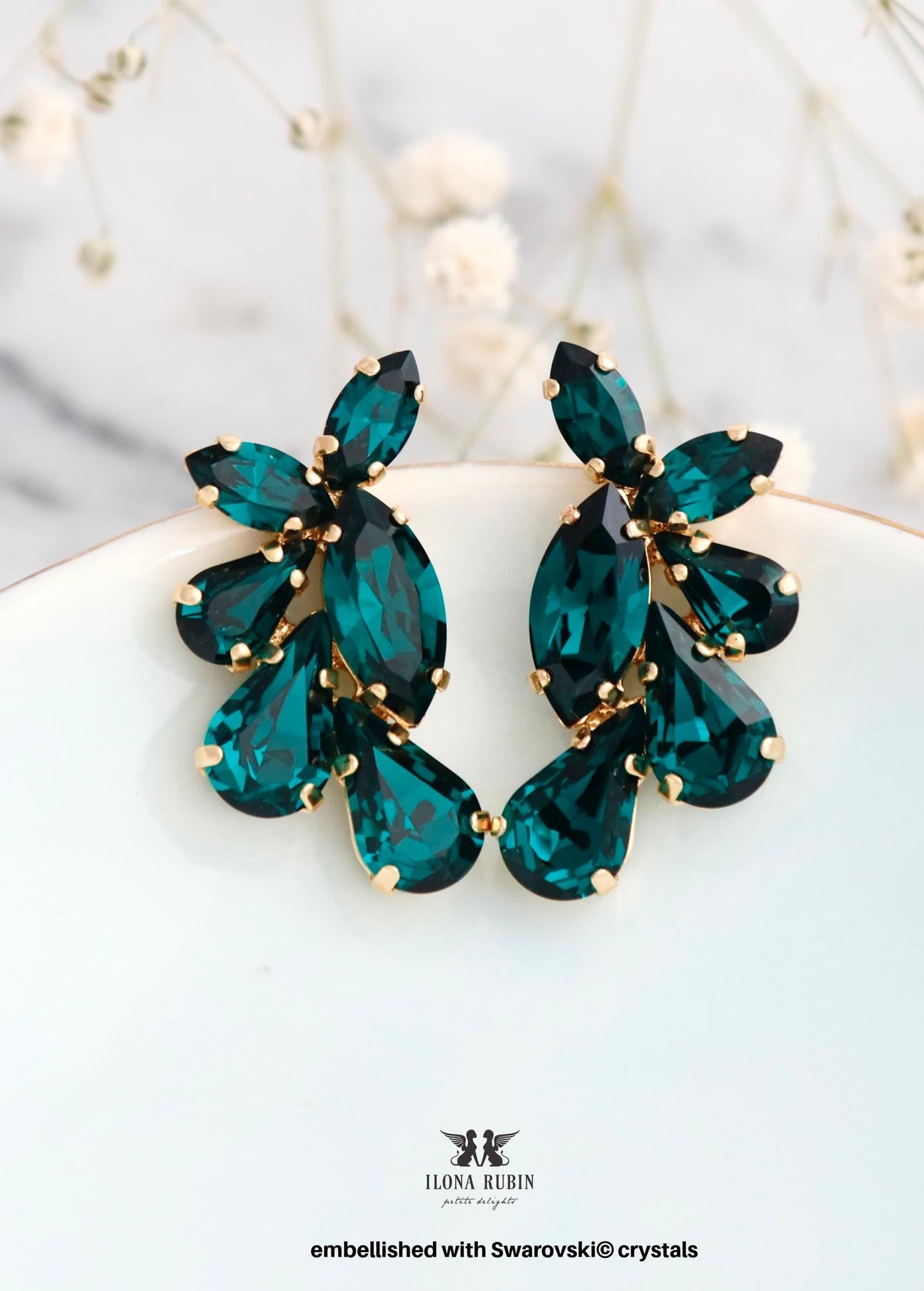 Emerald Green Crystal Earrings, Dark Green Stud Earrings, Bridal Emerald Wedding Earrings, Bridesmaids Gift, Green Jewelry