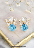Light Blue Crystal Earrings, Aquamarine Crystal Stud Earrings, Princess Cut Blue Earrings, Bridal Aqua Stud Earrings, Bridesmaids Earrings