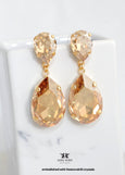 Champagne Statement Long Earrings, Champagne Bridal Crystal Earrings, Light Gold Crystal Earrings, Wedding Oversized Long Earrings.