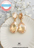 Champagne Statement Long Earrings, Champagne Bridal Crystal Earrings, Light Gold Crystal Earrings, Wedding Oversized Long Earrings.