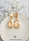 Champagne Statement Long Earrings, Champagne Bridal Crystal Earrings, Light Gold Crystal Earrings, Wedding Oversized Long Earrings.