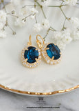 Blue Navy Halo Drop Crystal Earrings, Dark Blue Embellished Swarovski Crystals Earrings, Sapphire Blue Bridal Earrings, Bridesmaids Gifts