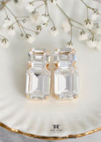 Bridal Classic Wedding Stud Earrings, Clear Crystal Emerald Cut Earrings, Bridal Crystal White Statement Studs, Bridesmaids Earrings