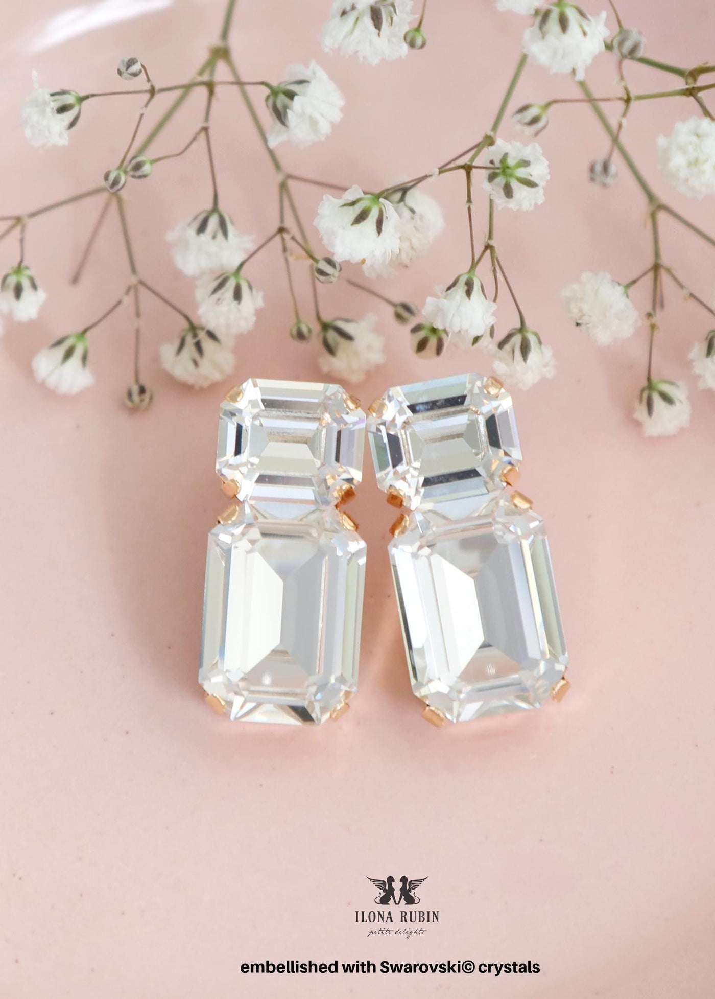 Bridal Classic Wedding Stud Earrings, Clear Crystal Emerald Cut Earrings, Bridal Crystal White Statement Studs, Bridesmaids Earrings