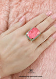 Pink Cocktail Crystal Ring, Statement Dahlia Crystal Ring, Hot Pink Adjustable Crystal Cocktail Ring, Pink Turquoise Crystal Gold Ring.