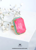 Pink Cocktail Crystal Ring, Statement Dahlia Crystal Ring, Hot Pink Adjustable Crystal Cocktail Ring, Pink Turquoise Crystal Gold Ring.