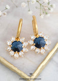 Blue Navy Earrings, Navy Blue Crystal Huggie Earrings, Bridal Crystal Blue Gold Hoops, Everyday Dark Blue Drop Earrings, Blue Earrings