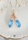 Aquamarine Drop Crystal Earrings, Light Blue Lever Back Earrings, Bridesmaids gifts, Blue Bridal Embellished Swarovski Crystals Jewelry