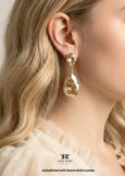 Champagne Statement Long Earrings, Champagne Bridal Crystal Earrings, Light Gold Crystal Earrings, Wedding Oversized Long Earrings.