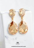 Champagne Statement Long Earrings, Champagne Bridal Crystal Earrings, Light Gold Crystal Earrings, Wedding Oversized Long Earrings.