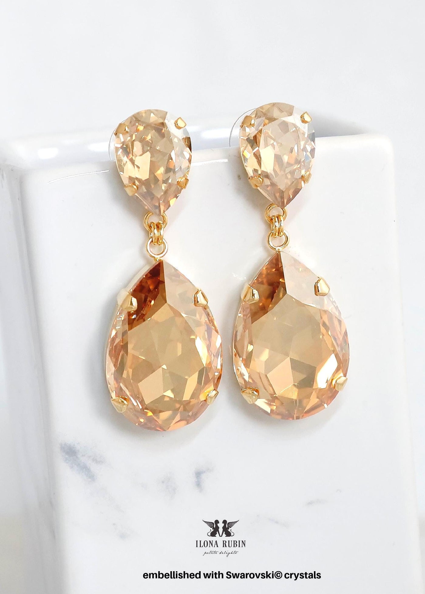 Champagne Statement Long Earrings, Champagne Bridal Crystal Earrings, Light Gold Crystal Earrings, Wedding Oversized Long Earrings.