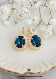 Blue Navy Halo Drop Crystal Earrings, Dark Blue Embellished Swarovski Crystals Earrings, Sapphire Blue Bridal Earrings, Bridesmaids Gifts