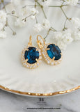 Blue Navy Halo Drop Crystal Earrings, Dark Blue Embellished Swarovski Crystals Earrings, Sapphire Blue Bridal Earrings, Bridesmaids Gifts