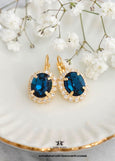 Blue Navy Halo Drop Crystal Earrings, Dark Blue Embellished Swarovski Crystals Earrings, Sapphire Blue Bridal Earrings, Bridesmaids Gifts