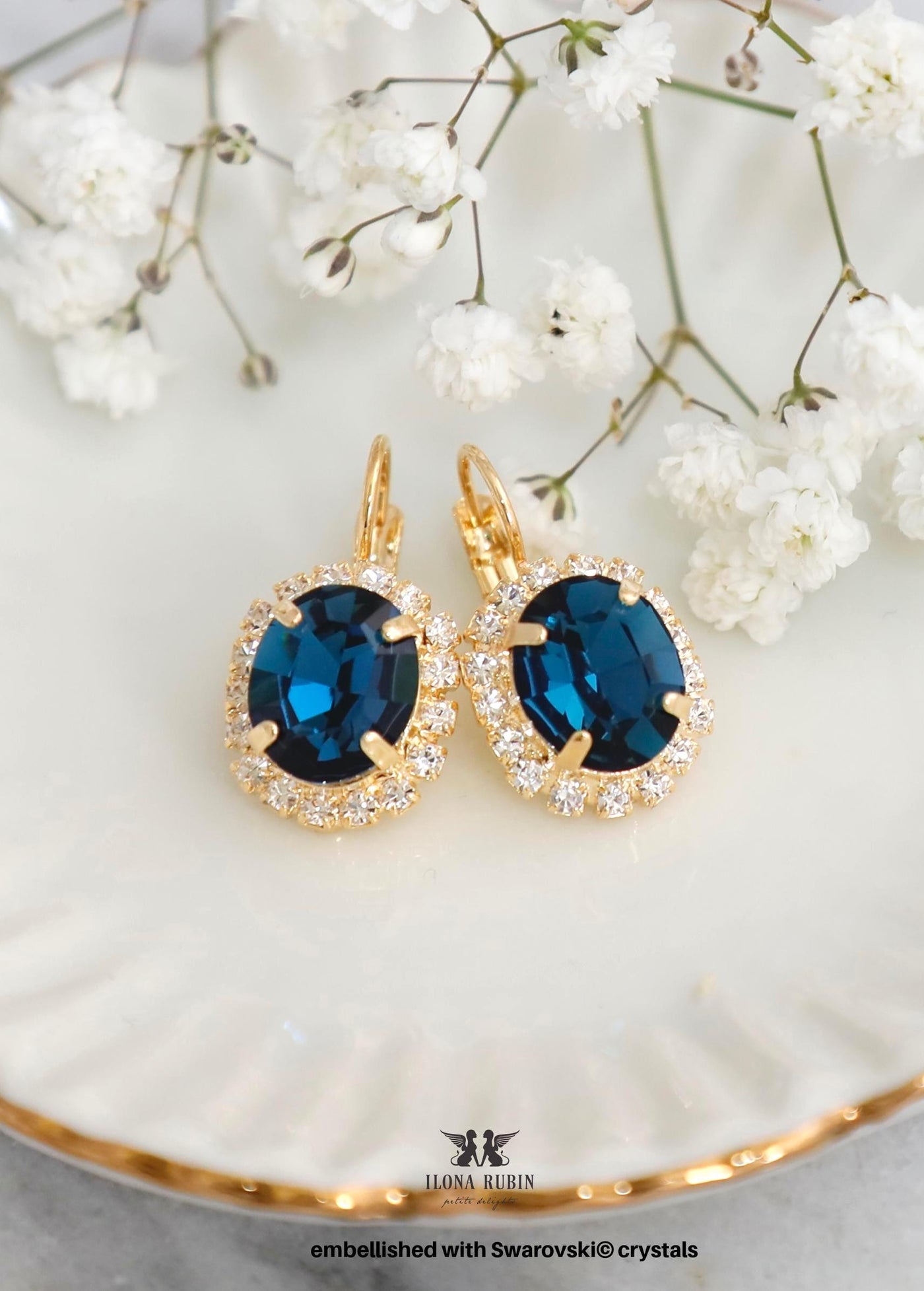 Blue Navy Halo Drop Crystal Earrings, Dark Blue Embellished Swarovski Crystals Earrings, Sapphire Blue Bridal Earrings, Bridesmaids Gifts