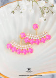 Ear Jacket Earrings, Electric Pink Ear jacket Earrings, Back Front Pink Crystal Bridal, Hot Neon Pink Earrings, Double Sided Earrings