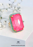 Pink Cocktail Crystal Ring, Statement Dahlia Crystal Ring, Hot Pink Adjustable Crystal Cocktail Ring, Pink Turquoise Crystal Gold Ring.