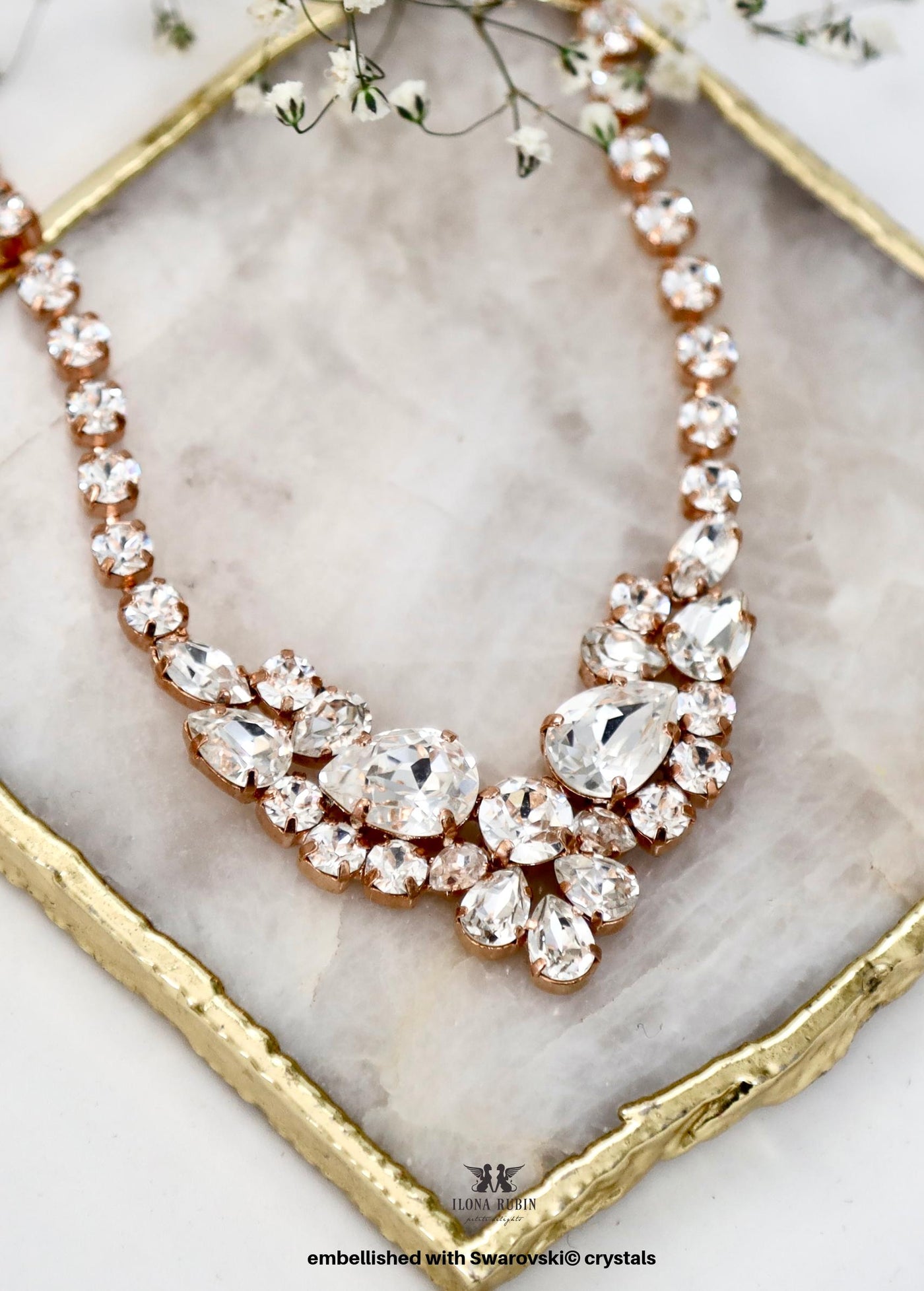 Bridal Crystal Necklace, Old Hollywood Glam Clear Statement Necklace, embellished with Swarovski© crystals, Wedding Jewelry, Bridal Necklace