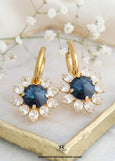 Blue Navy Earrings, Navy Blue Crystal Huggie Earrings, Bridal Crystal Blue Gold Hoops, Everyday Dark Blue Drop Earrings, Blue Earrings