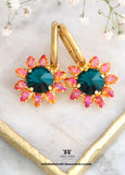 Green Orange Earrings, Emerald Green Crystal Huggie Earrings, Bridal Crystal Green Orange Gold Hoops, Everyday Green Orange Drop Earrings