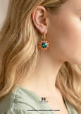 Green Orange Earrings, Emerald Green Crystal Huggie Earrings, Bridal Crystal Green Orange Gold Hoops, Everyday Green Orange Drop Earrings