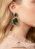 Emerald Green Chandeliers, Bridal Dark Green Emerald Cut Earrings, Statement Emerald Crystal Earrings, Green Dangle Chandeliers
