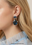 Blue Navy Chandeliers, Bridal Dark Blue Earrings, Statement Blue Navy Crystal Earrings, Blue Pear Daped Dangle Chandeliers