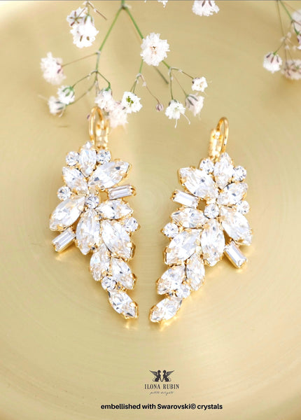Bridal Crystal Drop Earrings, Bridal Cluster Lerver Back Earrings, Bridesmaids Earrings, Gift For Her, Classic Wedding Earrings