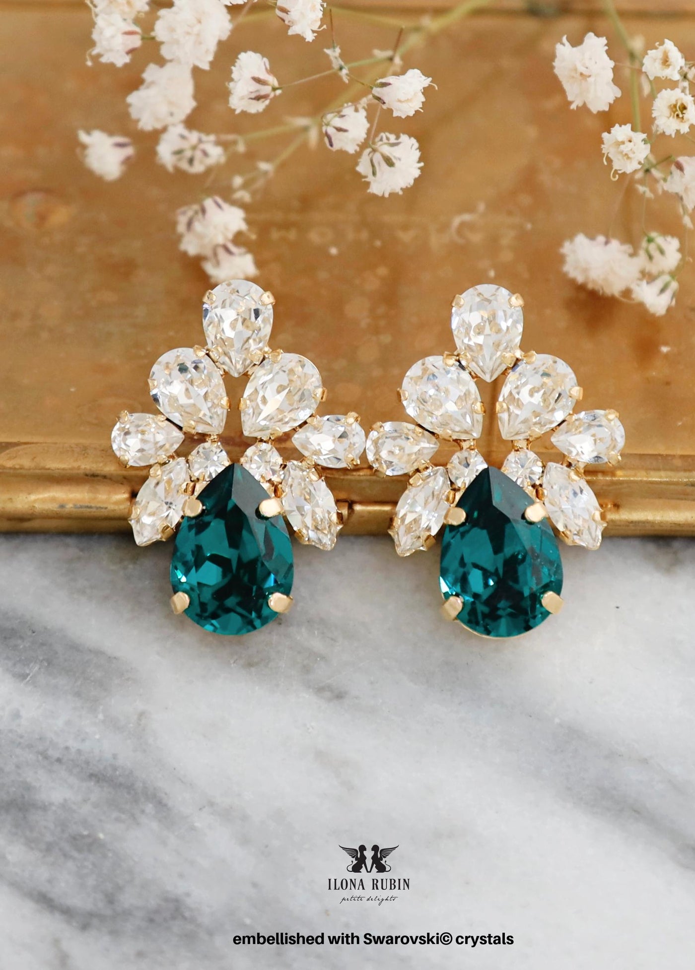 Emerald Green Stud Earrings, Swarovn, Dark Green Cluster Bridal Earrings, Green Crystal Earrings, Gift for Her, Bridesmaids Earrings