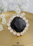 Black Cocktail Crystal Ring, Black Statement Crystal Ring, Oversized Black Gold Crystal Ring, Adjustable Cocktail Black Ring, Gift For