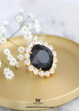 Black Cocktail Crystal Ring, Black Statement Crystal Ring, Oversized Black Gold Crystal Ring, Adjustable Cocktail Black Ring, Gift For
