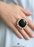 Black Cocktail Crystal Ring, Black Statement Crystal Ring, Oversized Black Gold Crystal Ring, Adjustable Cocktail Black Ring, Gift For