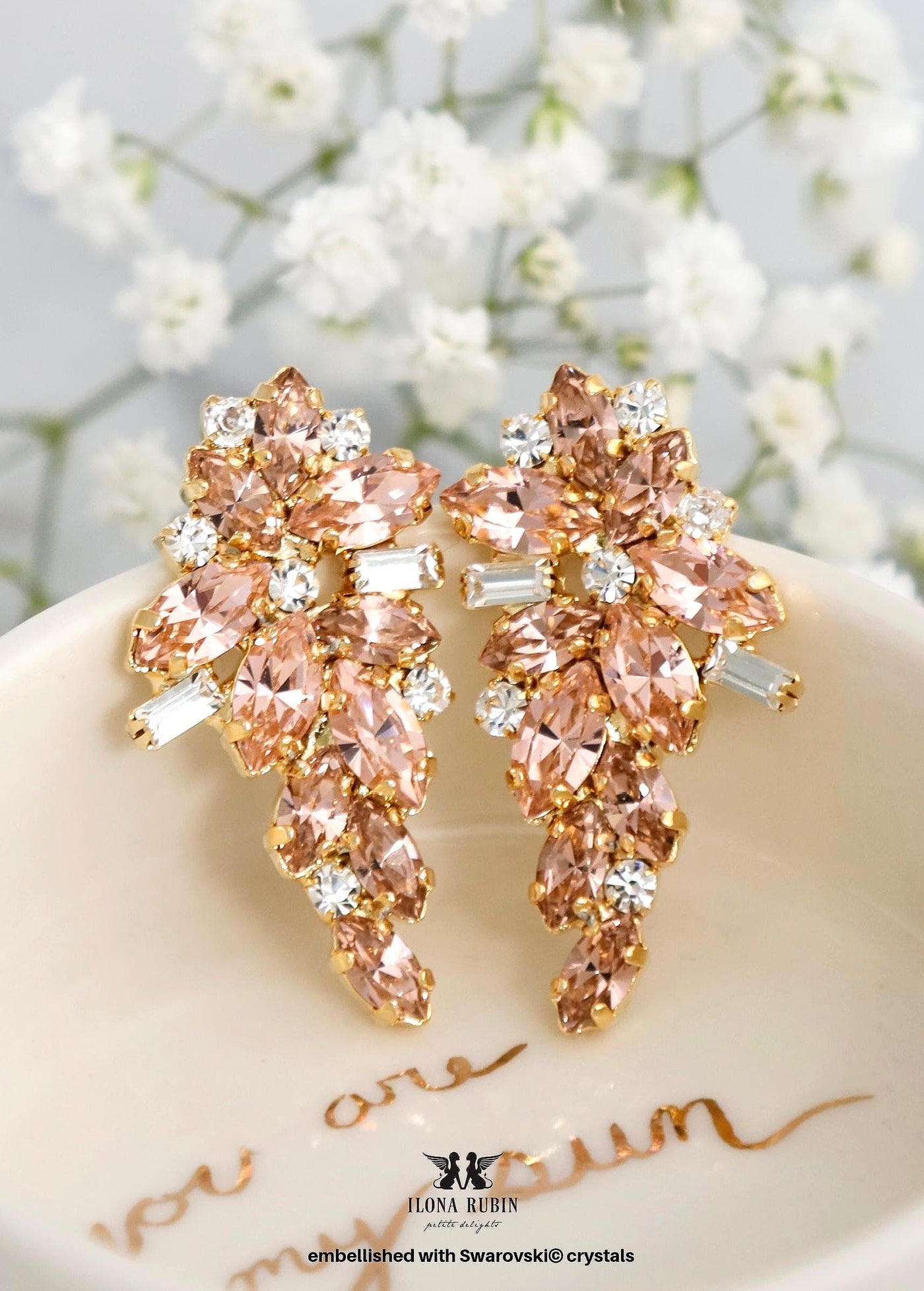 Blush Pink Crystal Earrings, Blush Rose Cluster Stud Earrings, Bridal Blush Wedding Earrings, Bridesmaids Gift, Morganite Cluster Earrings