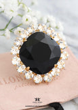 Black Cocktail Crystal Ring, Black Statement Crystal Ring, Oversized Black Gold Crystal Ring, Adjustable Cocktail Black Ring, Gift For
