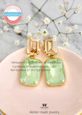 Green Gold Crystal Chandeliers, Light Green Emerald Cut Earrings, Long Pale Green Oversized Earrings, Sage Green Drop Earrings